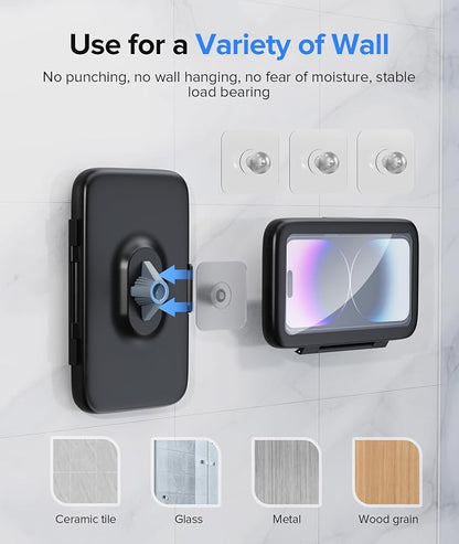 LC-dolida Shower Phone Holder Waterproof 480 Rotation Phone Stand Case Mount for Bathroom Batheub Kitchen Wall Mirro Compatible with iPhone 17 16 15 14 13 Plus Pro Max XS XR up to 6.8" Cell Phone