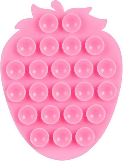 Silicone Phone Grip, 23 Suction Cups, Suitable for Selfies and Videos on Mirrors, bathrooms and Smooth Surfaces, Compatible with iPhone, Samsung, etc. (Strawberry Shaped, Pink)