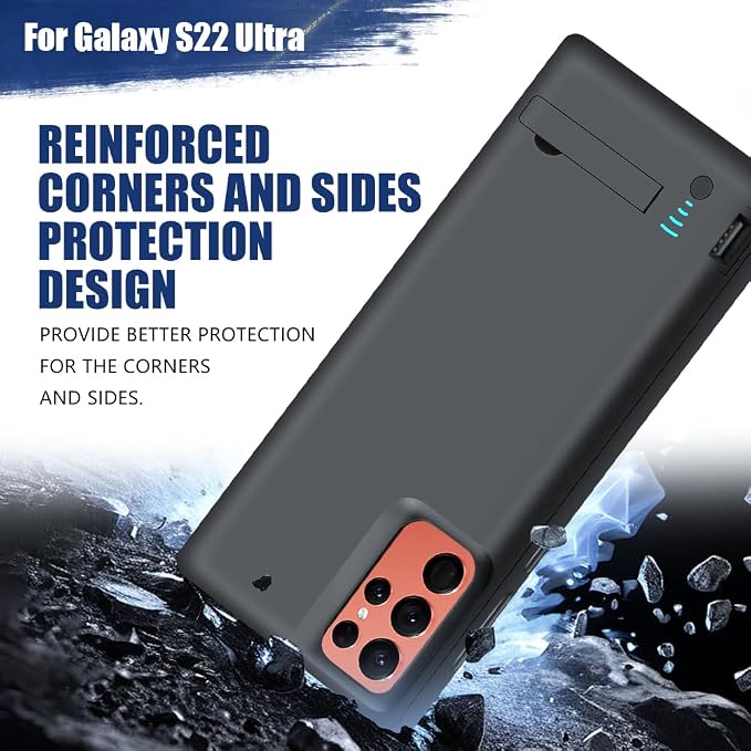 Sitong Upgraded Battery Case for Samsung Galaxy S22 Ultra, 5000mAh Rechargeable Extended Battery Charging Charger Case, Add 100% Extra Juice (6.8 Inches) Black