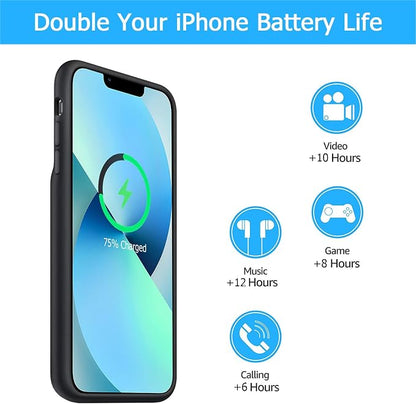 Battery Case for iPhone 13, [10000mAh] Enhanced Rechargeable Portable Protective Qi Wireless Charger Case Battery Pack Support CarPlay Wireless Charging Cover Compatible with iPhone 13(6.1 inch)-Black