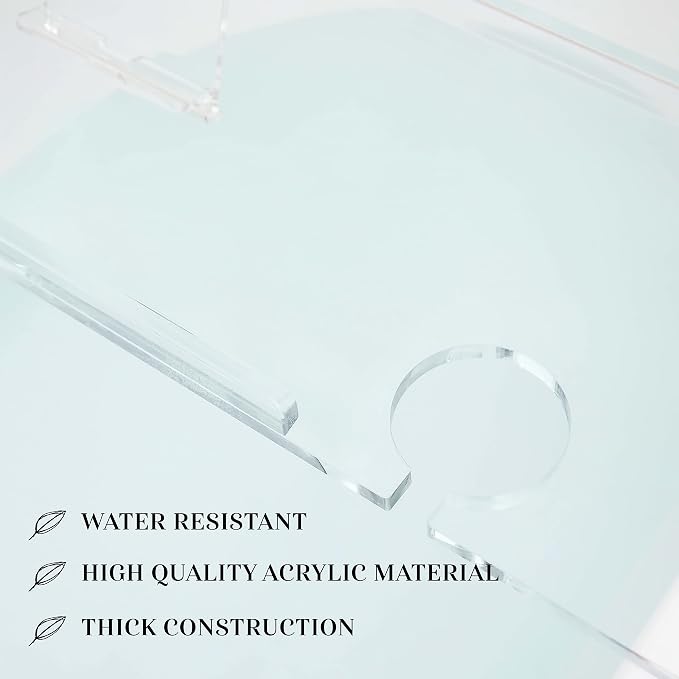 30" Supreme- Clear Bathtub Tray Caddy Tub Shelf - Spa Board Luxury Bathroom Bath tub Table - Acrylic Tub Caddy Fits Across Bathtubs - Book Rack, iPad and Wine Glass Holder