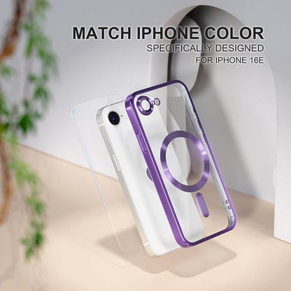 Misea Magnetic for iPhone 17e / 16e Case Compatible with MagSafe [Never Yellowing] [Military Grade Drop Protection] Full Camera Lens Protector Plating Soft Clear Phone Case for Women 6.1", Deep Purple