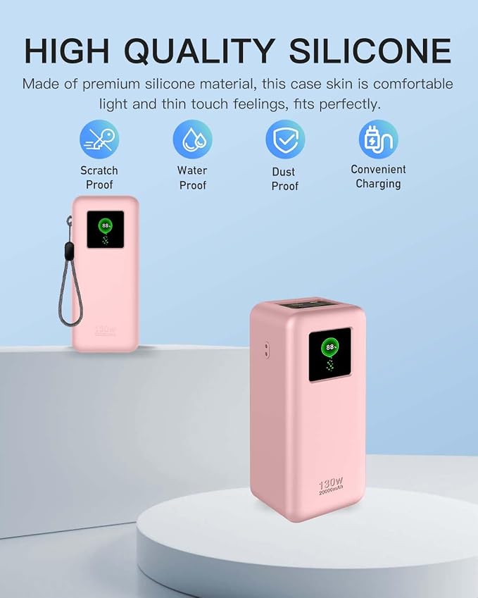 Silicone Case for UGREEN Nexode Power Bank (20000mAh 130W) Full-Body Protective Cover for UGREEN Portable Charger,Precise Port Cutouts (Case Only) Pink