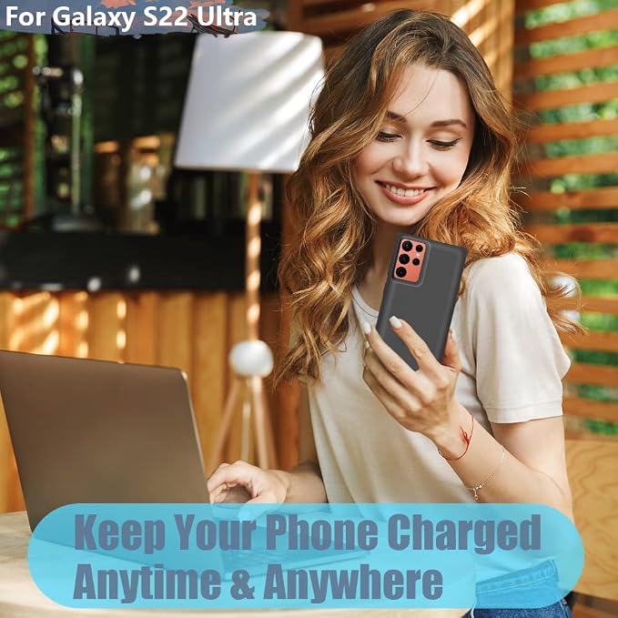 Battery Case for Samsung Galaxy S22 Ultra, 5000mAh Rechargeable Extended Battery Charging Charger Case, Add 100% Extra Juice, Not Compatible with S22 or S22+ (6.8 inch) Black