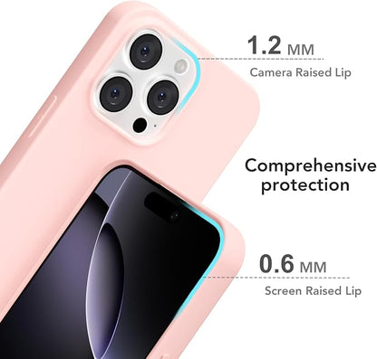 for iPhone 16 Pro Max Case Silicone Compatible with Magsafe Case, Ultra Slim Thin Magnetic Phone Cases Mag Safe, Cute Soft Rubber Gel Matte Plain Wireless Charging Cover for Women, Light Pink
