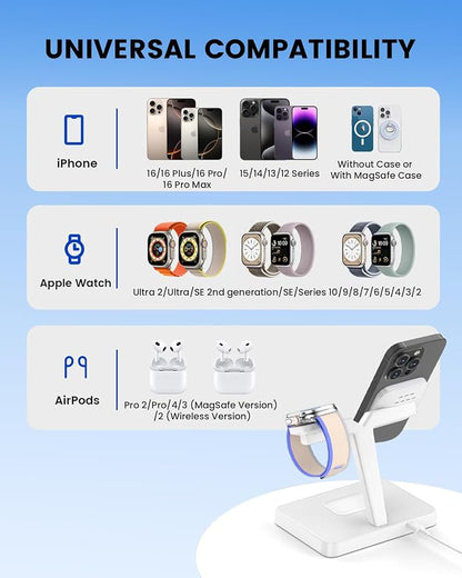 Magnetic Wireless Charger for Apple Devices: CIYOYO 3 in 1 Charging Station for iPhone 16/15/14/13 Pro Max Fast Charger Stand 15W for iWatch 10/9/8/7/Ultra 2/SE AirPods Pro/4/3/2