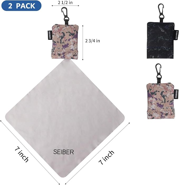 SEIBER Eyeglass Cleaning Microfiber Cloth,7 x 7 inch Glasses Cloth for Sunglasses,Laptops, Cameras,Screen- with Neoprene Pouch,Self-Closing Bottom(2PCS,Camomix)
