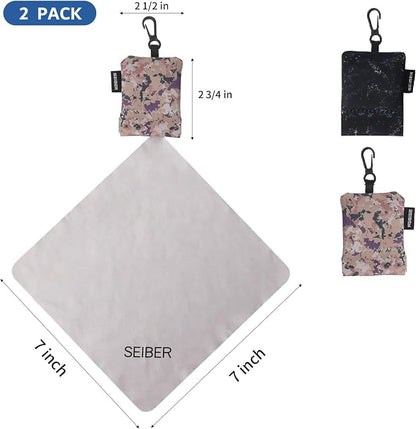 SEIBER Eyeglass Cleaning Microfiber Cloth,7 x 7 inch Glasses Cloth for Sunglasses,Laptops, Cameras,Screen- with Neoprene Pouch,Self-Closing Bottom(2PCS,Camomix)