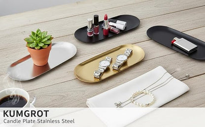 KUMGROT Candle Plate Stainless Steel Candle Tray Candle Holder Plate Decorative Small Bathroom Sink Vanity Trays Candle Dish for Jewelry Candle Trimmer (9 Inch Black)