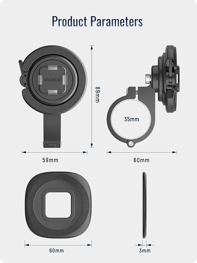 sincetop Bike/Motorcycle Magnetic Phone Mount Series Q [ Quad ] - Bicycle Handlebar Aluminum Phone Holder - Quick Release - Compatible with Moto, Electric Bike, Moto, Motobike and Scooters