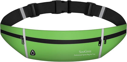 SooGree Slim Running Belt Sport Fanny Pack for Women Men,Outdoor Reflective Waist Pack Runner Pouch Belt, Zipper Waterproof Running Phone Holder Jogging Pouch for Phone Money Belt Waist Bag (Green)