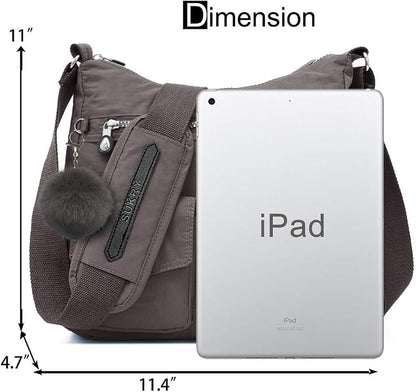 SUKRY Nylon Crossbody Bag for Women with Anti theft RFID Pocket, Waterproof Shoulder Bag Travel Purses and Handbag