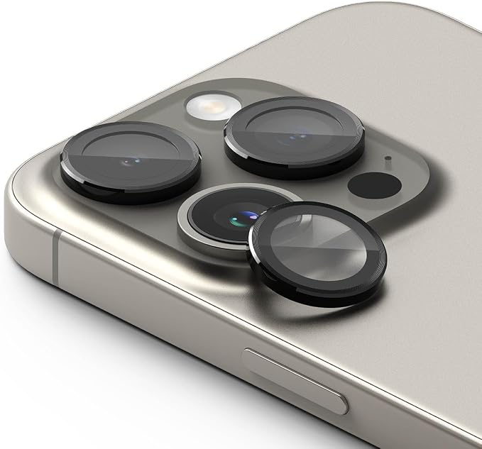 Ringke Camera Lens Frame Glass [Individual Lens Covers] Compatible with iPhone 15 Pro Camera Lens Protector, Tempered Glass Covers and Aluminum Alloy Frames - Black
