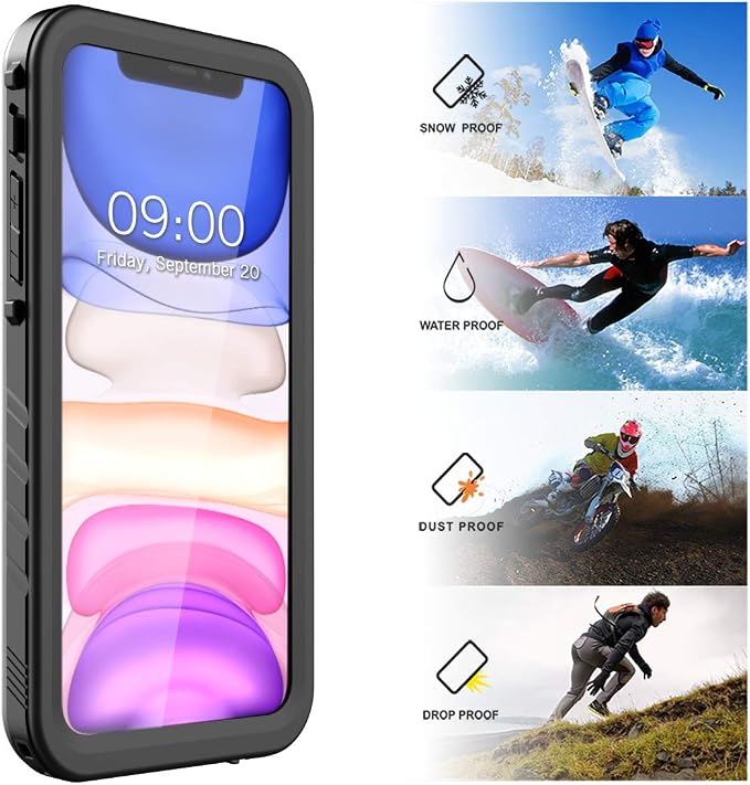 SPORTLINK Waterproof Case for iPhone 11, Full Body Heavy Duty Protection Full Sealed Cover Shockproof Dustproof Built-in Clear Screen Protector Rugged Case for iPhone 11 6.1 Inch Black