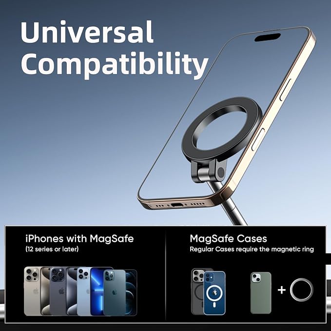 Vacuum Magnetic Suction Phone Holder for iPhone 17 16 15 14 13 12 Air Pro Max Plus mini, Foldable and Retractable Hands-Free Suction Cup Phone Mount for Car/Gym/Mirror/Smooth Surface, Black