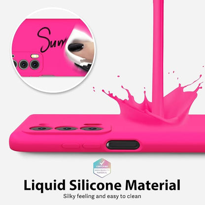 oakxco for Motorola Moto Edge 2021/Edge 2021 5G UW Phone Case Liquid Silicone, Neon Bright Solid Color, Thin Slim Soft Rubber Gel Matte TPU Plain Simple Cover for Women Girl Cute, Hot Pink Fuchsia