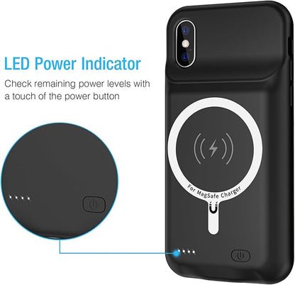Battery Case for iPhone X/XS, Enhanced 10000mAh Portable Protective Wireless Charging Case Support Carplay Compatible with iPhone X/XS (5.8 inch) Rechargeable Extended Battery Charger Case (Black)