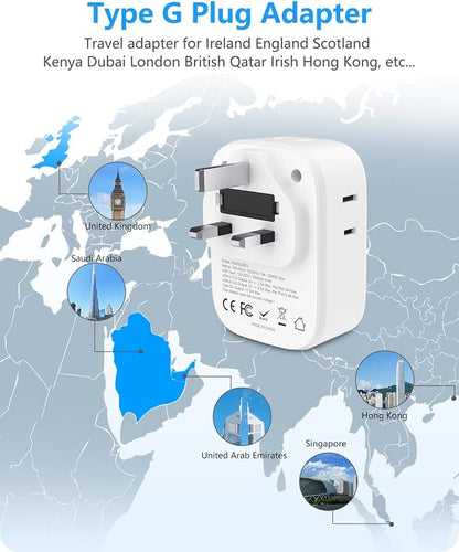LENCENT US to UK Ireland Travel Plug Adapter, Grounded Type G Adapter | Travel with 4 Outlets 4 USB Ports(2 USB C), Power Plug for USA to Dubai Scotland British London England Hong Kong Singapore
