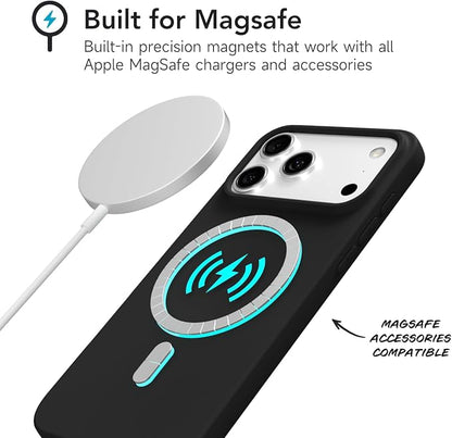 for iPhone 17 Pro Max Case Silicone Compatible with Magsafe Case, Ultra Slim Thin Magnetic Phone Cases Mag Safe, Cute Soft Rubber Gel TPU Matte Plain Wireless Charging Cover for Women, Black