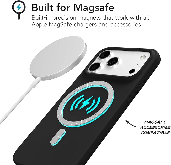 for iPhone 17 Pro Case Silicone Compatible with Magsafe Case, Ultra Slim Thin Magnetic Phone Cases Mag Safe, Cute Soft Rubber Gel TPU Matte Plain Wireless Charging Cover for Women, Black