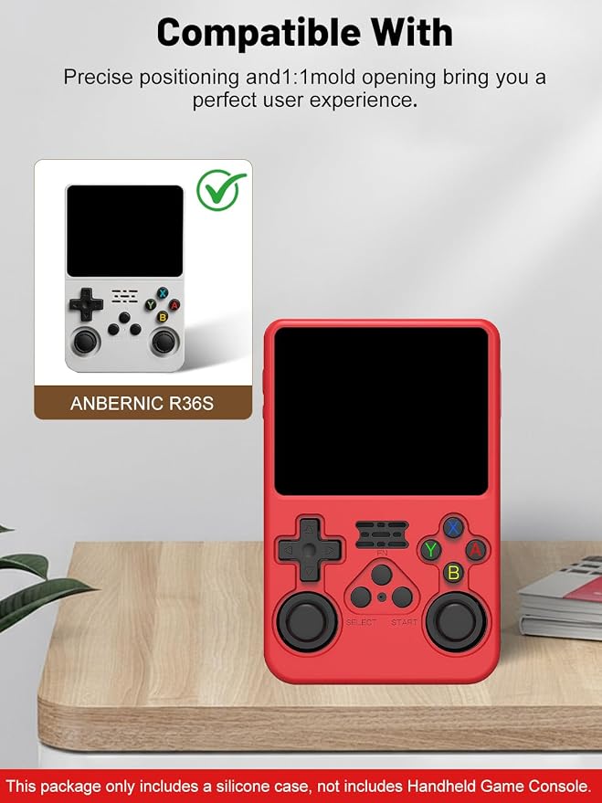 Silicone Protective Case for Anbernic R36S Game Console, Full-Body Protective Cover with Precise Cutout, Shockproof Dustproof Protector Sleeve & Scratch-Resistant Sleeve (Red)