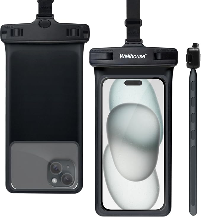 wellhouse Waterproof Phone Pouch, Waterproof Phone Case for iPhone 17 16 15 14 13 Pro Max XS Samsung, IPX8 3D Cellphone Dry Bag Beach Essentials (1 Pack - Black7.0, 7 inch)