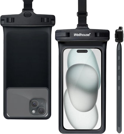 wellhouse Waterproof Phone Pouch, Waterproof Phone Case for iPhone 17 16 15 14 13 Pro Max XS Samsung, IPX8 3D Cellphone Dry Bag Beach Essentials (1 Pack - Black7.0, 7 inch)