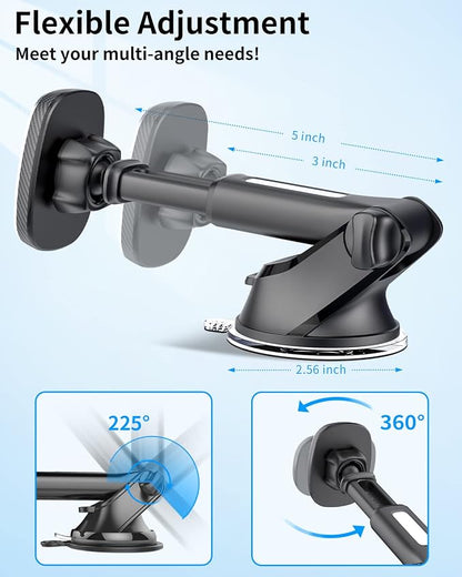 APPS2Car Magnetic Phone Mount, Dashboard & Windshield Suction Cup Car Phone Holder Mount with 6 Strong Magnets, Adjustable Telescopic Arm, Compatible with iPhone & Android Smartphones
