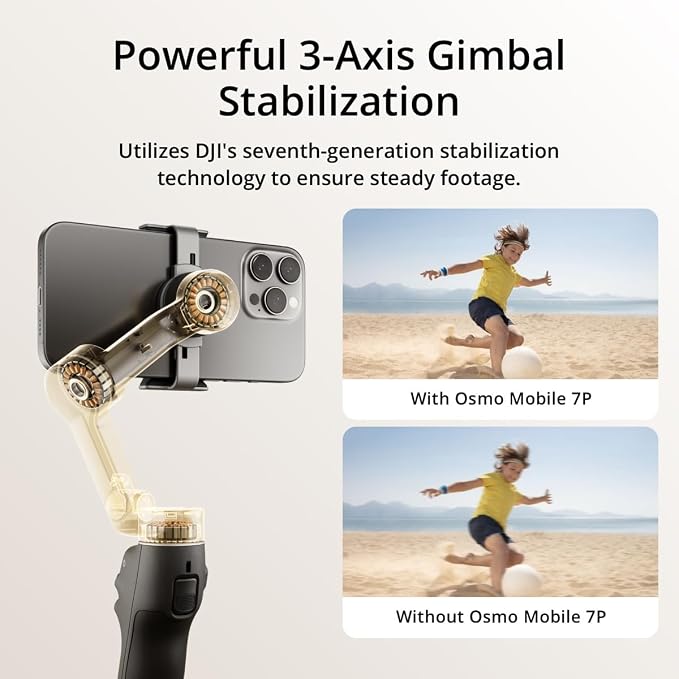 DJI Osmo Mobile 7P Gimbal Stabilizer for iPhone, Android, Lighting, 3-Axis Phone Gimbal, Built-in Extension Rod & Tripod, 10hrs Use, Phone Charging + Portable Charger + Wireless Mic Set + 20W Plug