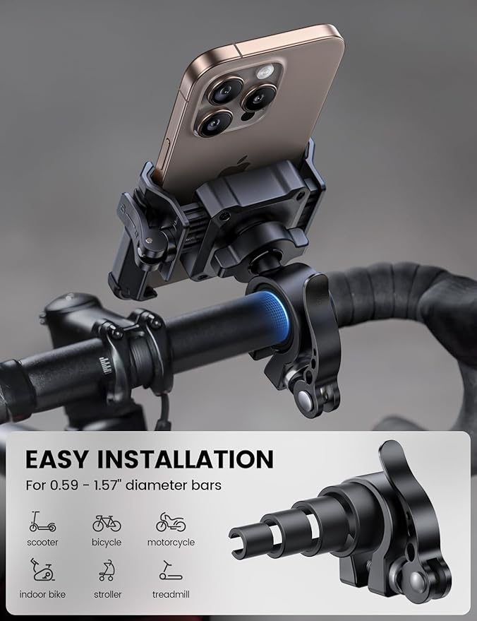 Lamicall Motorcycle Bike Phone Mount - [No Block Camera] [1s Lock] Bike Cell Phone Holder Clamp, Bicycle Scooter Handlebar Clip, Gifts for iPhone 17 16 15 14 Pro Max, Galaxy S25 Ultra, 4.7-7" Phones