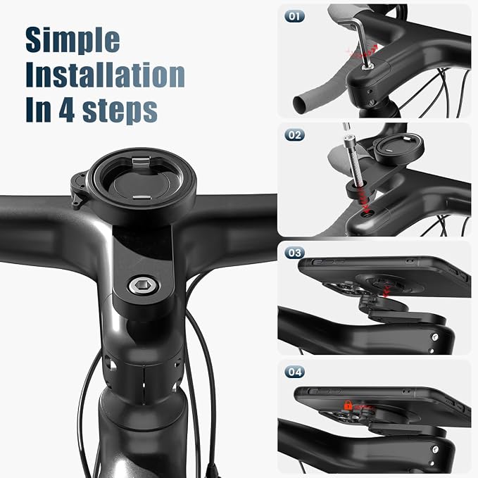 Bike Stem Phone Mount with Dual Lock Buckles – CNC Aluminum Center Holder for iPhone & Android | Quick Install | Anti-Shake Clamp for MTB/Road/Mountain