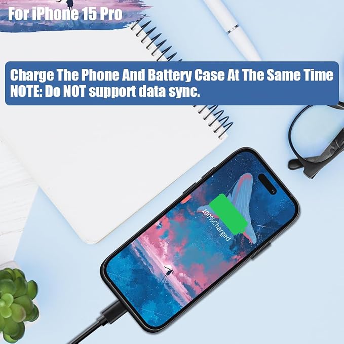 New Version Battery Case for iPhone 15 Pro, 5000mAh Rechargeable Extended Battery Charging Charger Case, Add 100% Extra Juice (6.1 Inches) Black