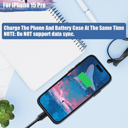 New Version Battery Case for iPhone 15 Pro, 5000mAh Rechargeable Extended Battery Charging Charger Case, Add 100% Extra Juice (6.1 Inches) Black