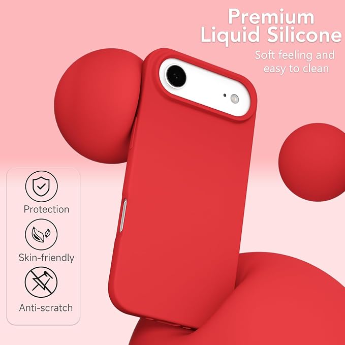 for iPhone 17 Air Case Silicone Compatible with Magsafe Case, Ultra Slim Thin Magnetic Phone Cases Mag Safe, Cute Soft Rubber Gel TPU Matte Plain Wireless Charging Cover for Women, Red