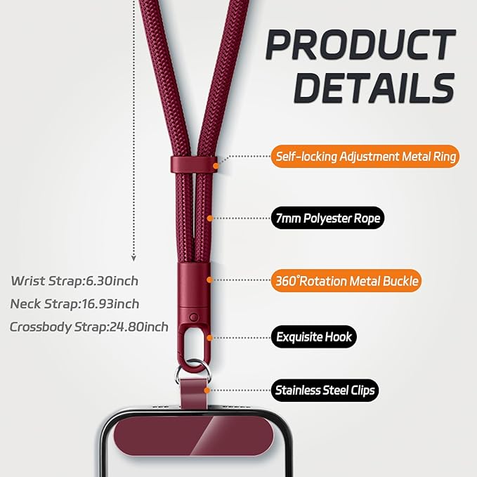 KITANIS 2 Pack Phone Lanyard,2×Phone Neck Strap,4×Tether Tabs,Universal Cell Phone Multifuctional Patch Polyester Lanyards,Cell Phone Lanyards for Women and Men(wine+light camel)