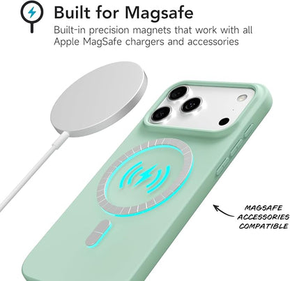 for iPhone 17 Pro Case Silicone Compatible with Magsafe Case, Ultra Slim Thin Magnetic Phone Cases Mag Safe, Cute Soft Rubber Gel TPU Matte Plain Wireless Charging Cover for Women, Mint Green