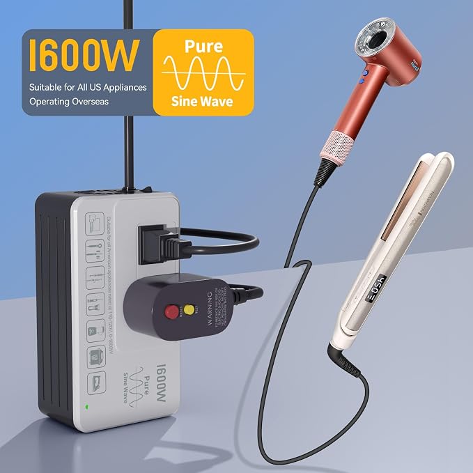 HYTED 1600W 220V to 110V Converter, No Load-Type Restrictions - Plug & Play | Pure Sine Wave Voltage Converter US to Europe International Travel, Power Any 110–120V Appliance in 220–250V Countries