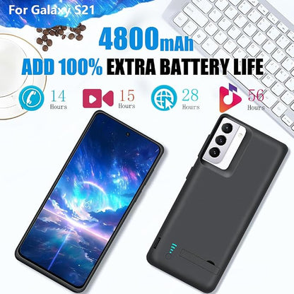 [Upgraded Battery Case for Samsung Galaxy S21 5G, 4800mAh Rechargeable Extended Battery Charging Charger Case, Add 100% Extra Juice (6.2 Inches) Black
