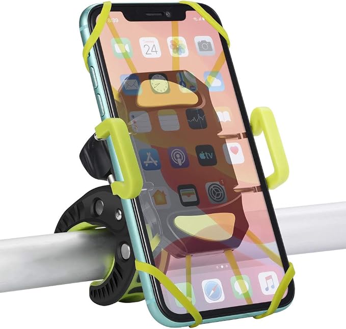 Bike Phone Mount, Motorcycle Mountain Bike Handlebar Bicycle Golf Cart Stroller Cell Phone Holder with Rubber Strap 360 Degrees Rotate for iPhone X 8 7 6 6s Plus Samsung (Green)