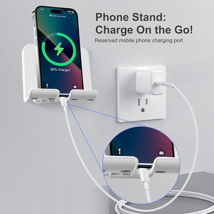 Shower Phone Holder, Shower Phone Mount with 3PCS Adhesive Stickers Wall Mount Phone Holder for Bathroom Bedroom Kitchen Compatible with iPhone Series, Other Smartphones and Ipad, White