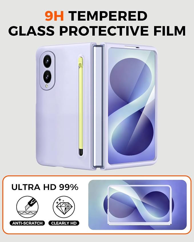 NINKI Stylus Pen for Samsung Galaxy Fold 8 Case with Built-in Screen Protector,Stylus Pen Holder Military Grade Rugged Dustproof Pen Storage Matte Case for Galaxy Fold 8 Light Purple