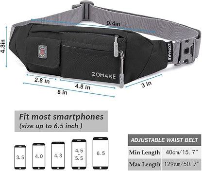 ZOMAKE Small Crossbody Fanny Pack for Women Men, Runner Belt Bag with Adjustable Strap, Water Resistant Waist Bag for Running