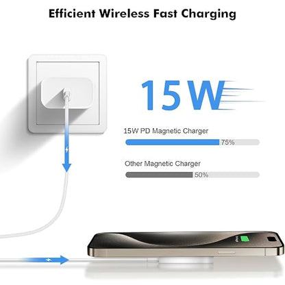 10FT Magnetic Wireless Charger,2Pack Fast Apple Mag-Safe Charger Magnet Charging Pad Mag Safe Charging for iPhone 17Pro Max/16 Pro Max/16Pro/16/iPhone 15Pro Max/15 Plus/14/13/12/AirPods 3/2/Pro/Pro 2