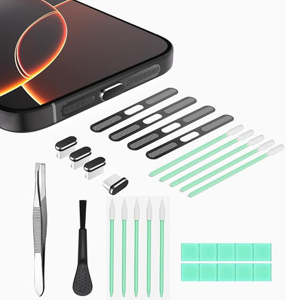 USB C Dust Plug Cover for Charging Port, Type C Cleaning Kit & Speaker Cap Cleaner, Phone Accessories Compatible with iPhone 15/16/Plus/Pro/Pro Max and iPhone 17 Only (Not 17 Pro/Max)