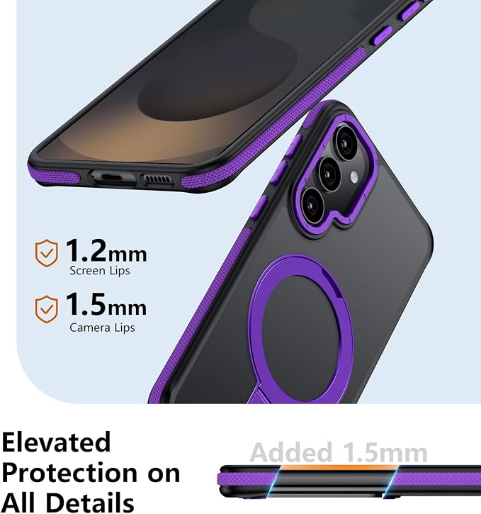 for Samsung Galaxy S25 Case, Magnetic Adjustable Ring Stand [Fit for Magsafe], [Military-Grade Shockproof Protection] Phone Case with Kickstand&Ring Holder (Purple)