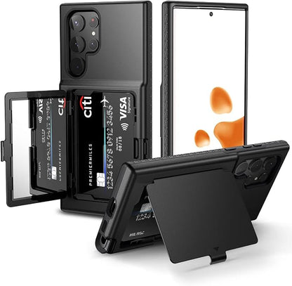 WeLoveCase Samsung Galaxy S22 Ultra Case Wallet Case with Credit Card Holder & Hidden Mirror, All-Round Protection Shockproof Phone Cover Designed for Samsung Galaxy S22 Ultra, 6.8 Inch Back Black