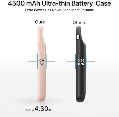 DESTEK Battery Case for iPhone 11, Real 4500mAh Ultra Slim Portable Charging Case Protective Rechargeable Charger Case Compatible w/Wire Earphones (6.1 inch/Pink)
