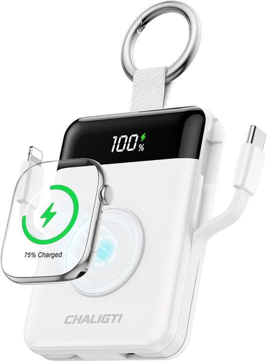 10000mAh Portable Charger,PD 22.5W Super Fast Charging Power Bank with Built-in Cables, Travel Keychain Battery Pack for iPhone 17/16/15/14/13/12,Apple Watch Ultra/11/10/9/8/7/6/SE