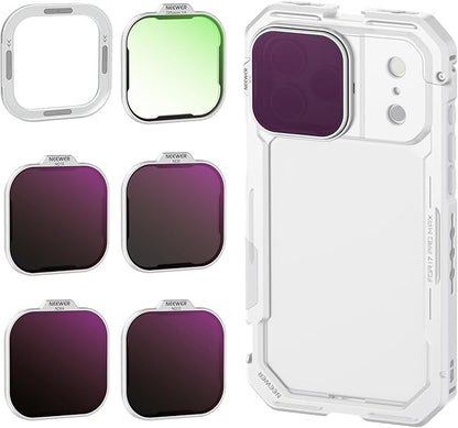 NEEWER ND Filter Set for PA143/PA144 Phone Cage Only, Neutral Density ND8/16/32/64 + Black Diffusion 1/4 + Magnetic Backplate, Filter Accessories Kit Compatible with iPhone 17 Pro/17 Pro Max, Silver