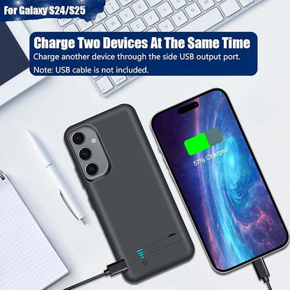Upgraded Battery Case for Samsung Galaxy S25 / S24, 5000mAh Rechargeable Extended Battery Charging Charger Case, Add 100% Extra Juice, Not Compatible with S24+ or S24 Ultra (6.2 inch) Black